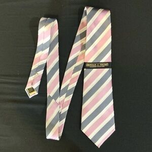 Donald J Trump Silk Pink Gray White Striped Tie Signature Collection NEW TAGS